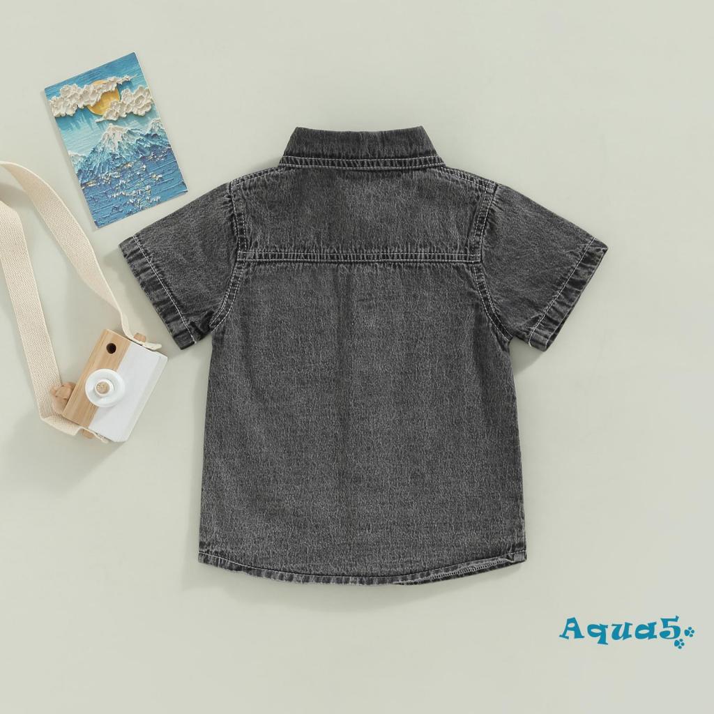 Áo Sơ Mi Denim Ngắn Tay Màu Sắc Đơn Giản Cho Bé Trai
