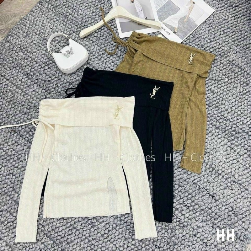 ÁO thun tăm trễ vai xẻ 1 bên kèm tag
