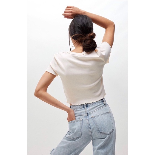 Áo croptop ôm xoăn lai thun bo gân in Miami Beach, 2 màu