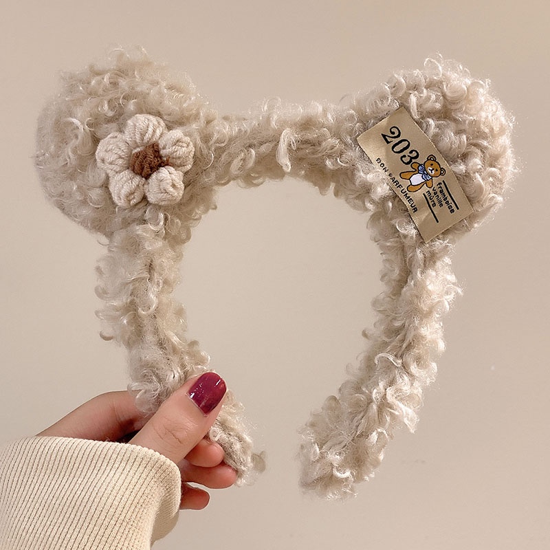 Băng Đô Cài Tóc Phủ Lông Chống Trượt Họa Tiết Hoạt Hình Thời Trang Thu Đông Cho Nữ