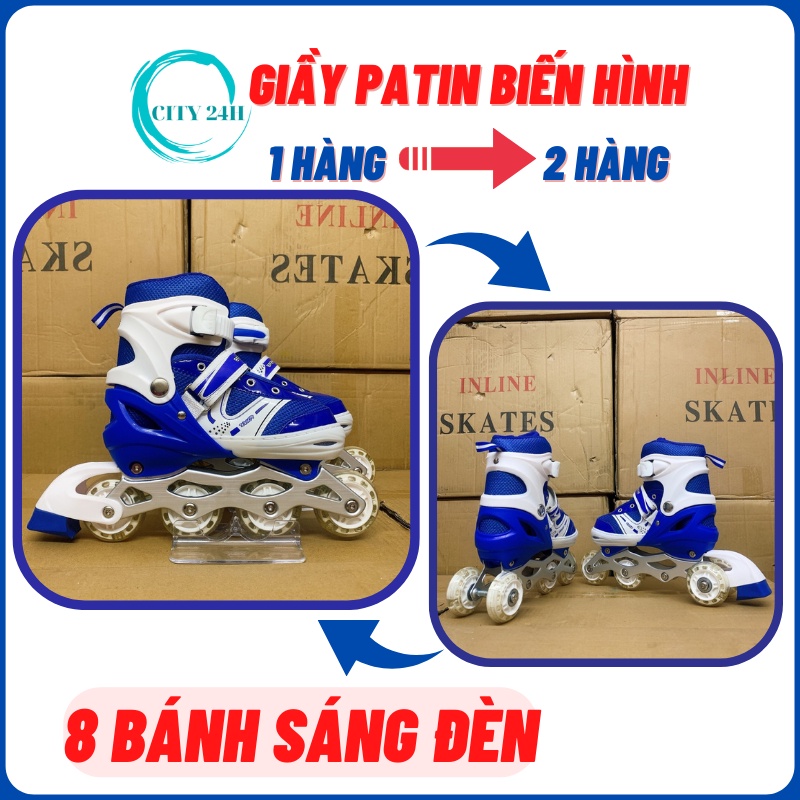 Giầy Trượt Patin Biến Hình Trẻ Em, Giày Patin 8 Bánh Sáng Đèn (Fullbox)