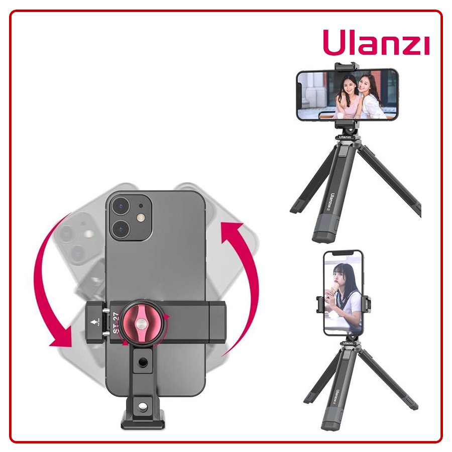 Ngàm Kẹp Điện Thoại ULANZI ST-27 Xoay 360°, Tích Hợp 3 Cold Shoe Mount