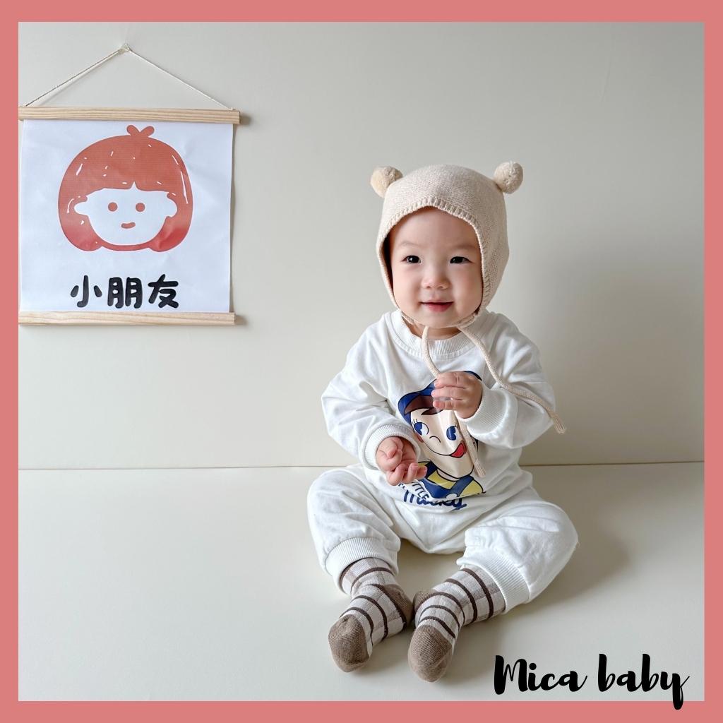 Mũ len buộc dây cục bông đáng yêu cho bé ML189 Mica baby