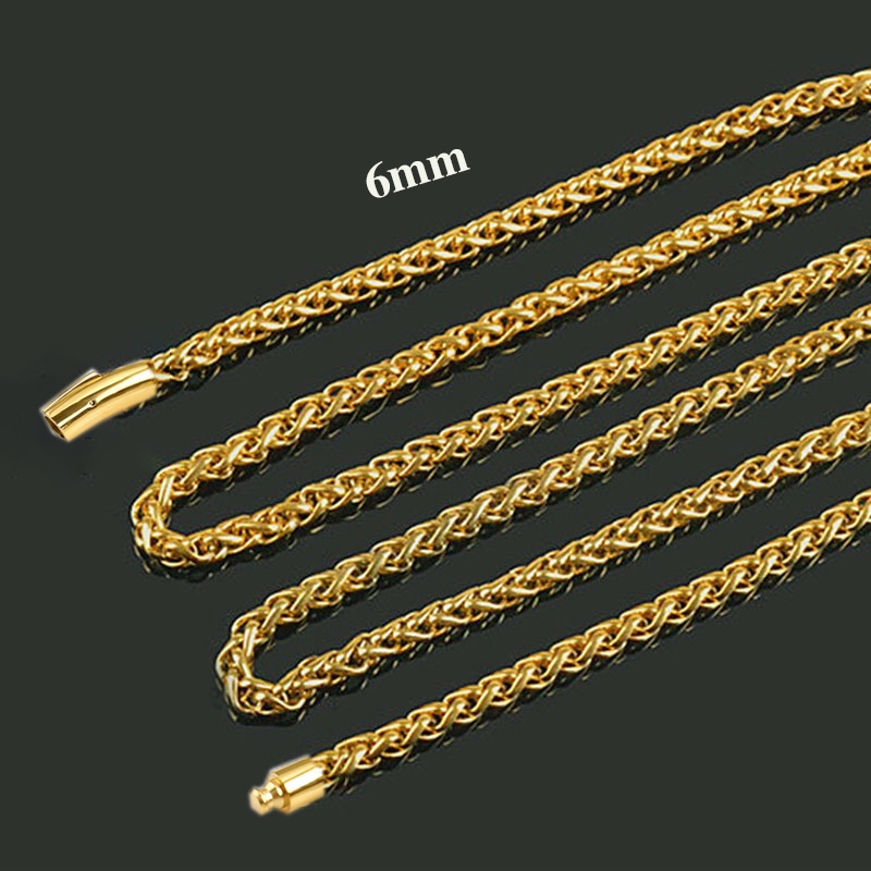 Dây chuyền nam cao cấp inox kiểu xoắn 6ly khóa vip mạ vàng siêu đẹp, bền màu, đem lại đẳng cấp cho người đeo