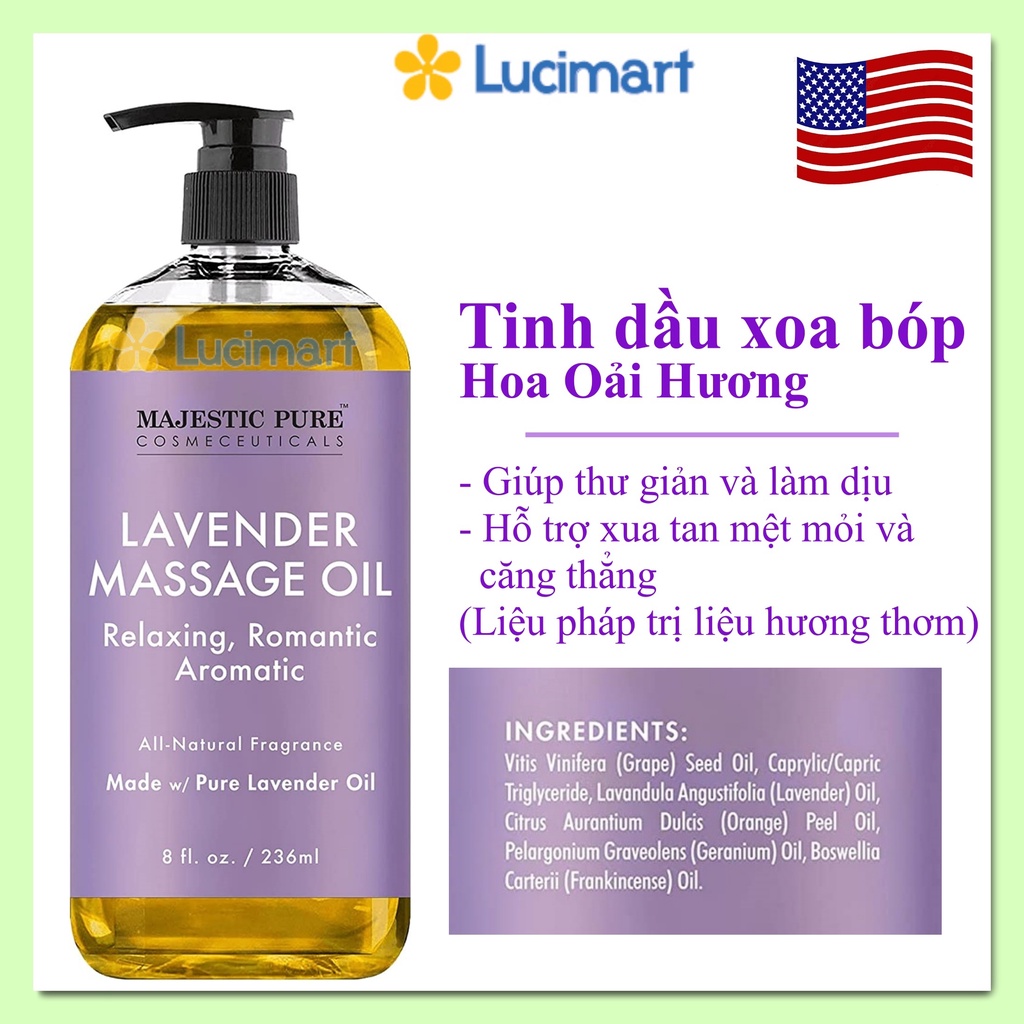 Dầu xoa bóp massage oil Majestic Pure, chai 236ml [Hàng Mỹ]