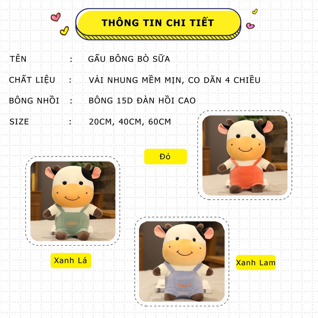 Gấu bông gối ôm bò sữa siêu đẹp siêu cute, Gấu bông sang trọng, Đồ chơi thú bông