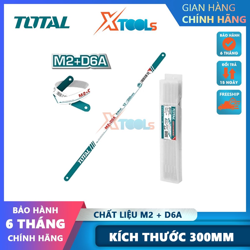 Lưỡi cưa thép kim loại TOTAL 24-32 răng cưa, kích thước 300mm, chất liệu M2+D6A, dùng kèm cho các khung cưa - chính hãng