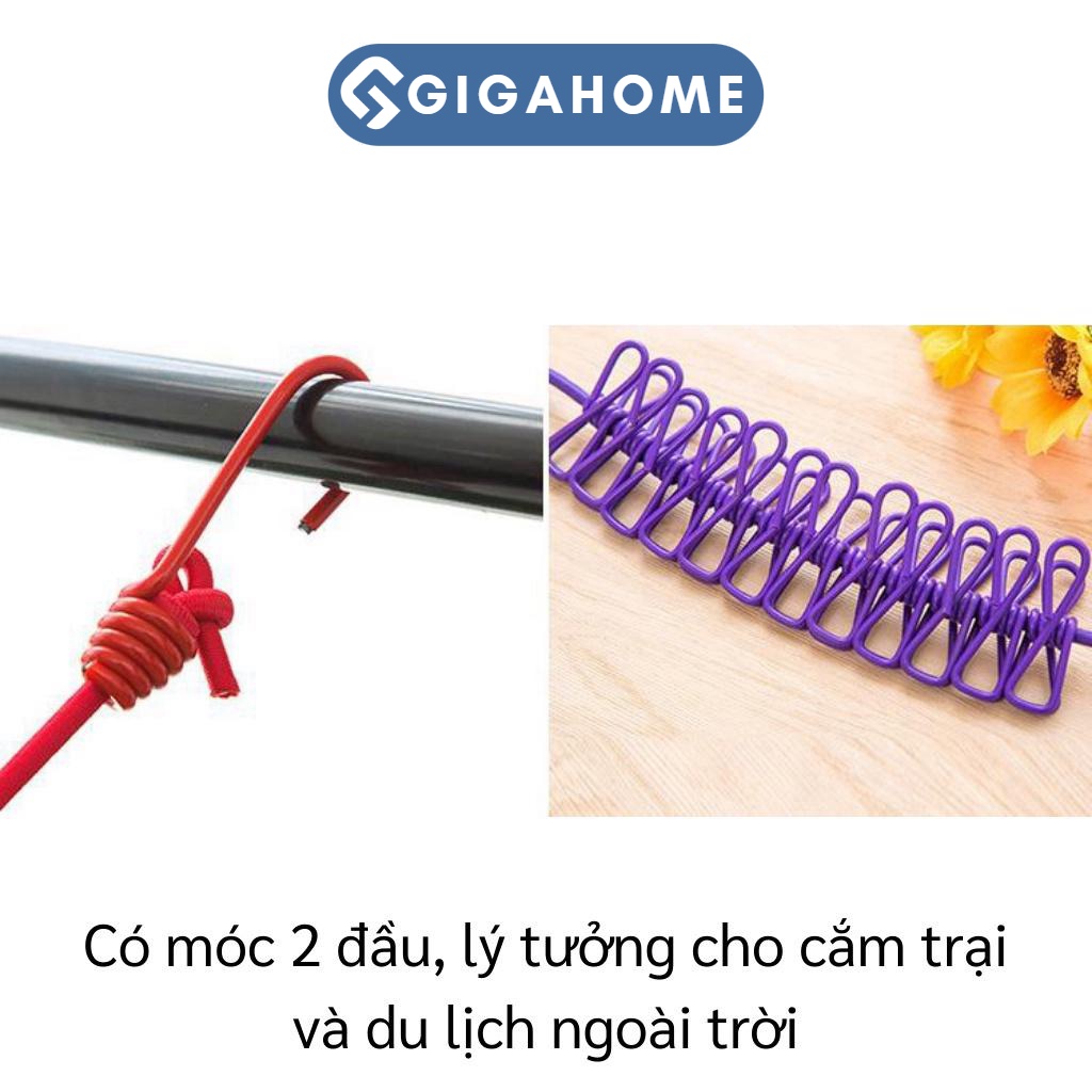 Dây Phơi Quần Áo Có 12 Kẹp Bấm GIGAHOME Dài 180cm Đa Năng 4138