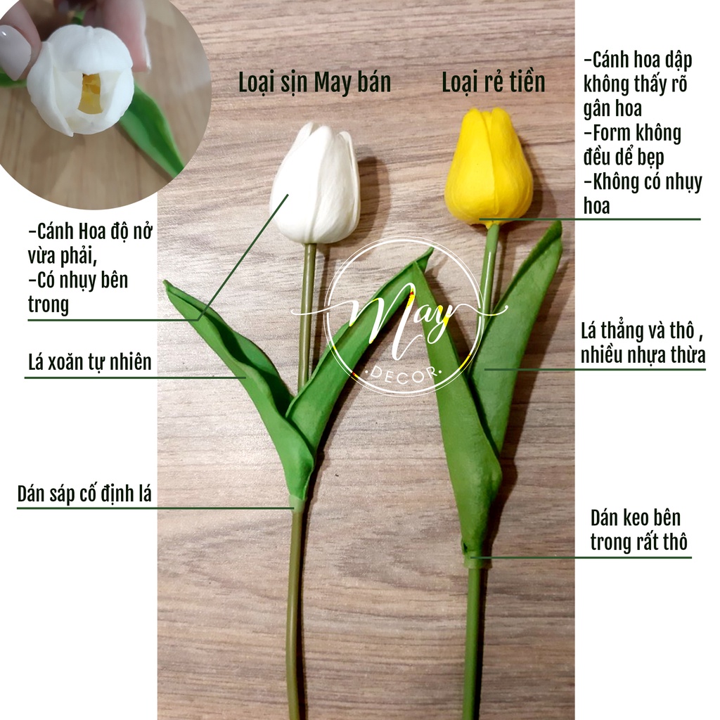 Hoa Giả ,Hoa Tulip Giả Pu Cao Cấp, Cao Su Non lá xoăn dài 34cm