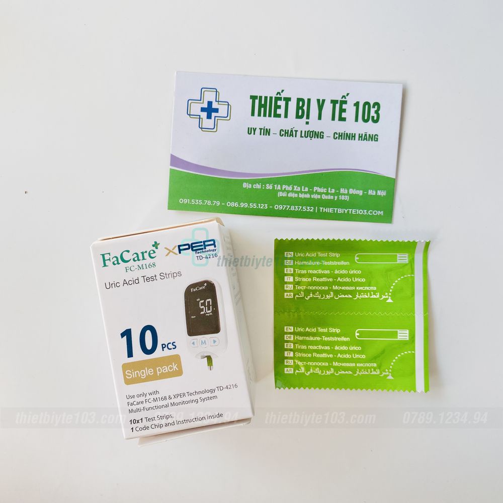 Hộp 10 Que Thử Axit Uric FACARE (Gout) dành cho Máy đo đa năng Facare 5 trong 1 FC-M168 - Tặng 10 kim lấy mẫu