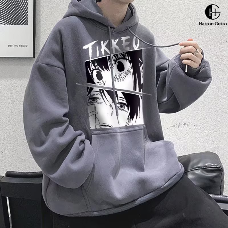 HattonGutto Áo Hoodie Dáng Rộng In Họa Tiết Anime Cá Tính Theo Phong Cách Hàn Quốc Dành Cho Nam / Size M-7XL