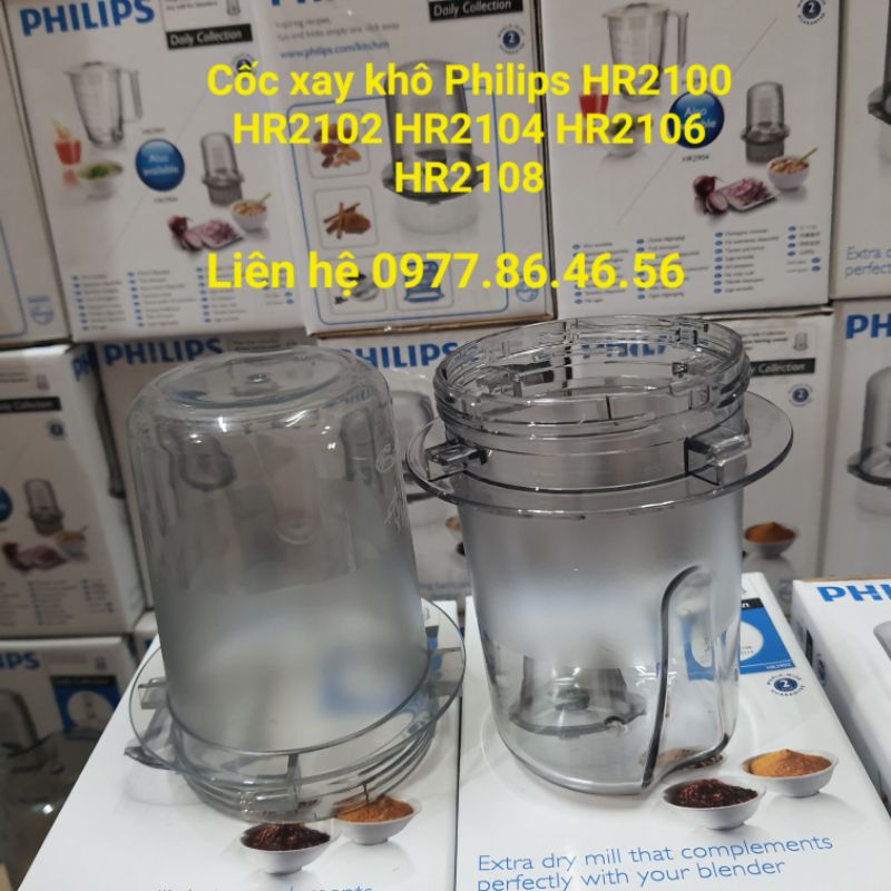 Linh kiện cốc ngắn cốc xay khô dùng cho máy xay sinh tố philips HR2100 HR2102 HR2104 HR2106 HR2108