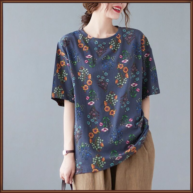 Áo Thun Tay Ngắn Cổ Tròn In Hình Hoa Dành Cho Nữ Plus Size