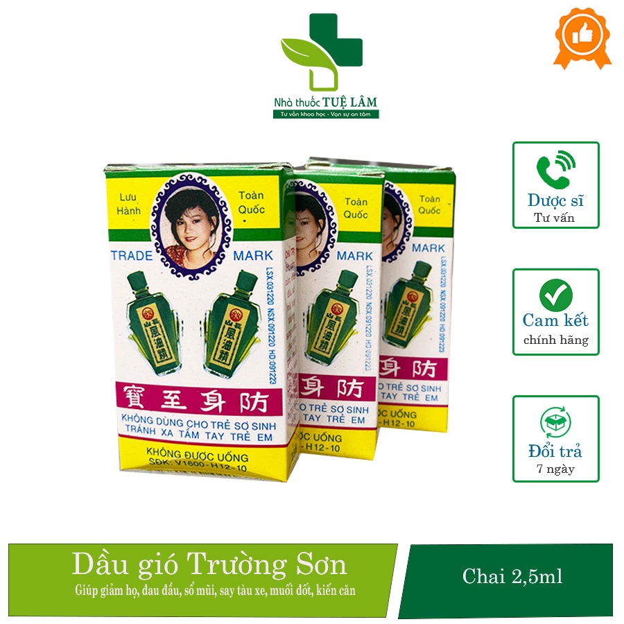 Dầu gió trường sơn chai 2,5ml chính hãng giúp giảm ho, sổ mũi, say tàu xe, muỗi đốt, côn trùng cắn, nhức đầu, trúng gió