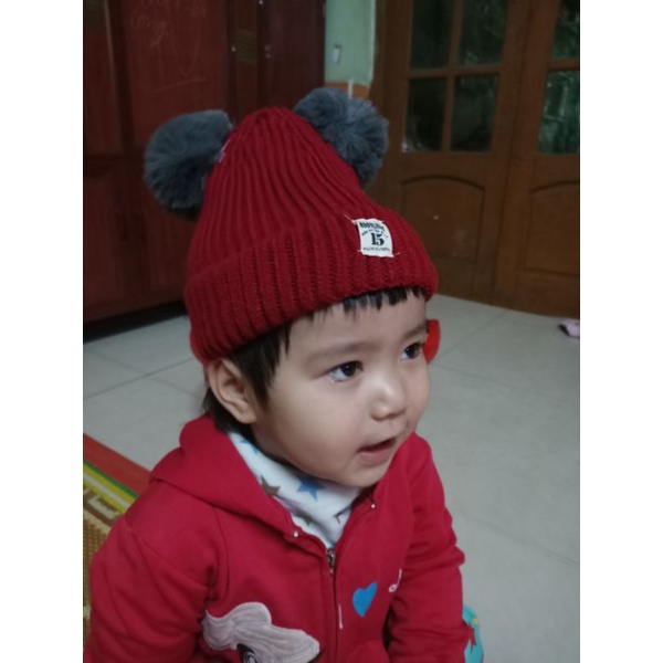 Mũ Len 2 quả bông (hàng loại 1 dầy dặn)