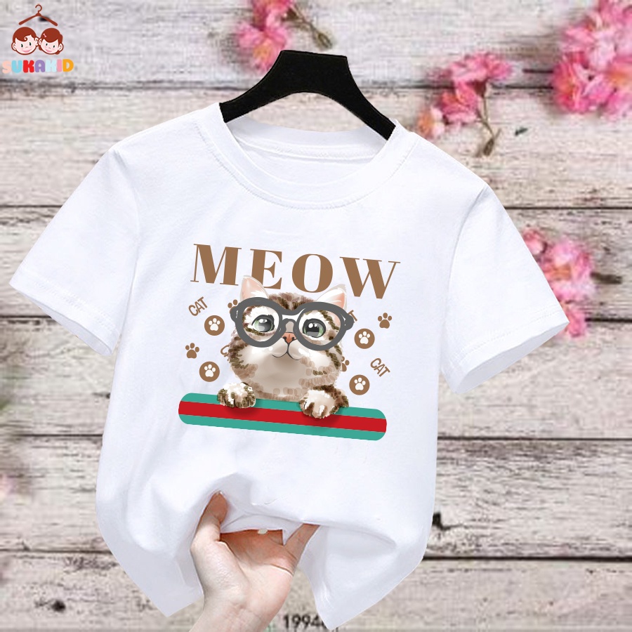 Áo thun trẻ em hình mèo meow Bé trai và gái.áo cho bé từ 6kg-30kg.AL58.