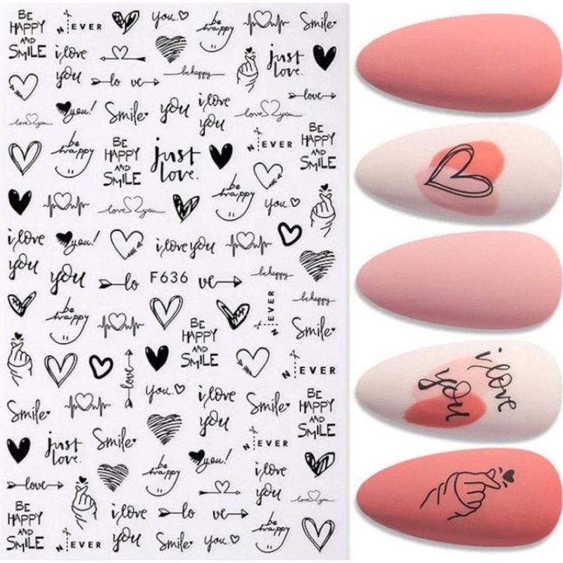 Sticker dán móng, hình dán nail hoạt hình, chữ, hoa lụa cao cấp