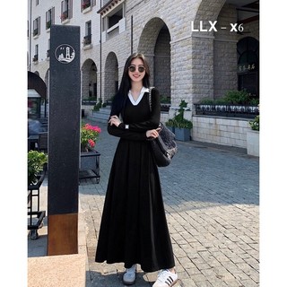 Đầm dáng xoè dài tay cổ bẻ