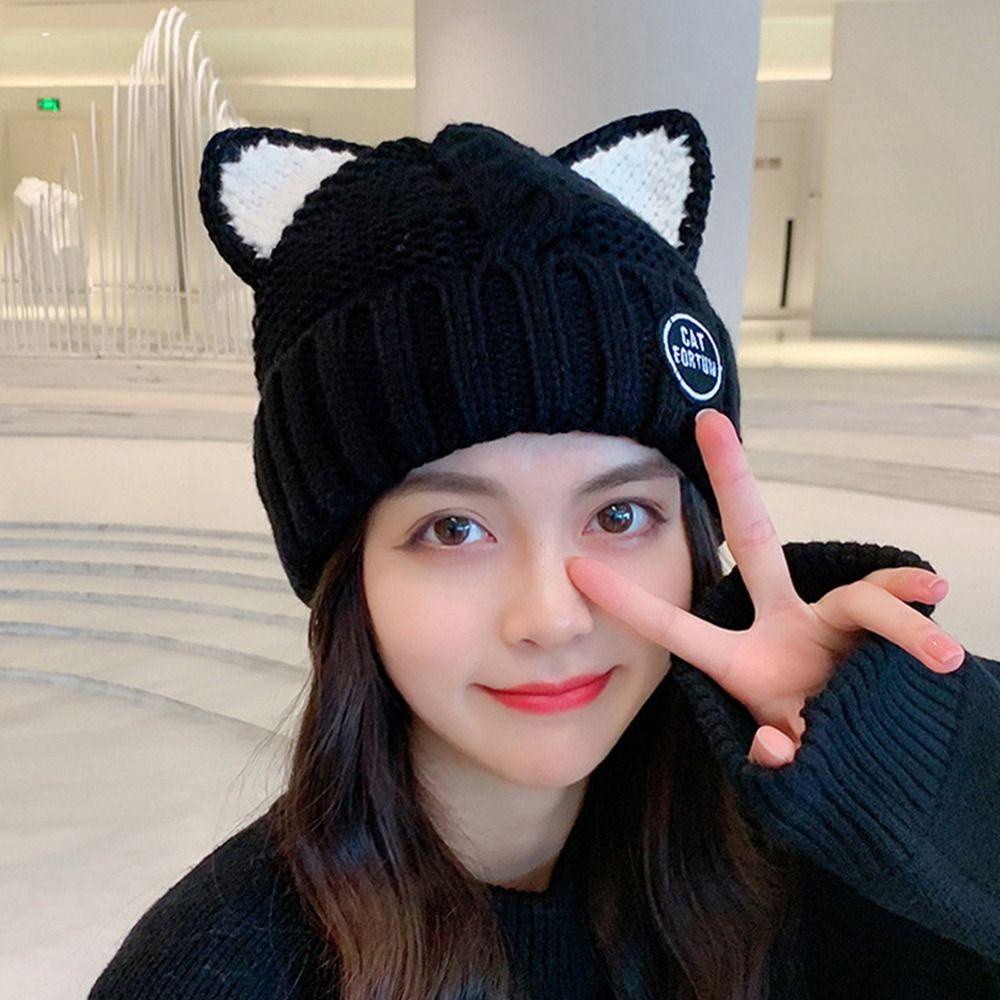 Mũ Len Đính Tai Mèo Thời Trang Mùa Thu