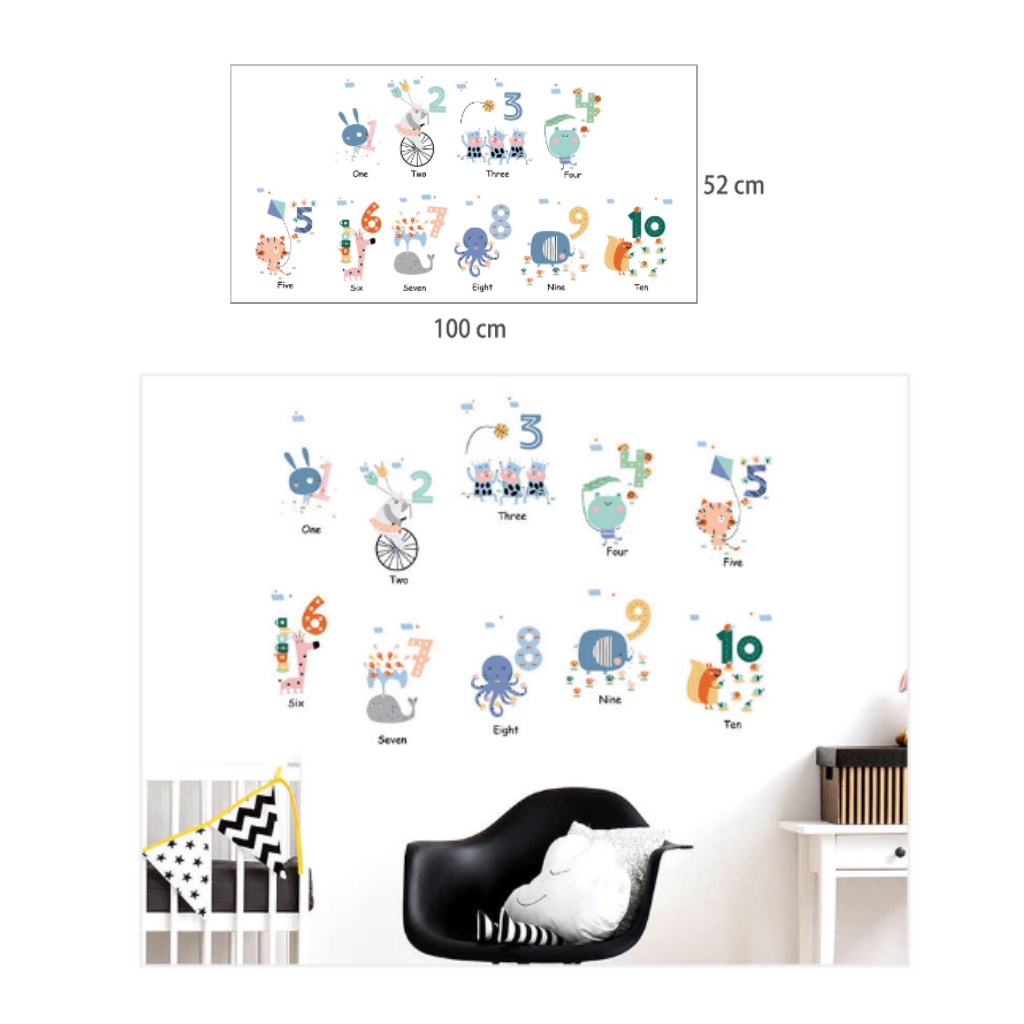 SD01_Tranh decal giáo dục trẻ sớm số đếm vui nhộn thích hợp phòng ngủ/mầm non
