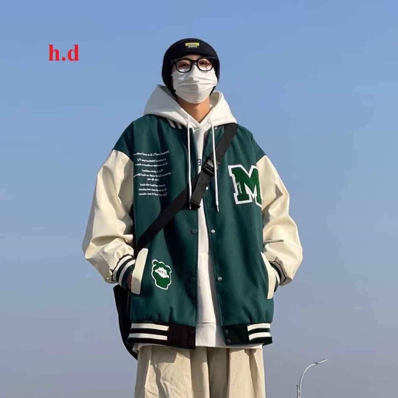 Áo nỉ bomber chữ M phối tay HD6