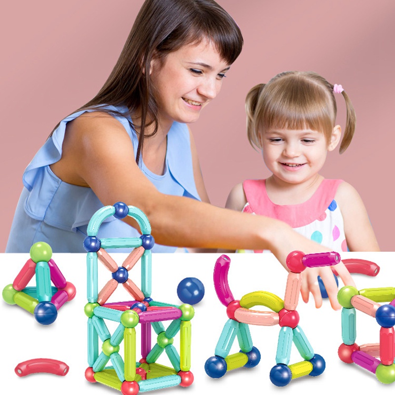 Bộ 64 Bóng Nam Châm Lắp Ráp Mô Hình 3D Nhiều Màu Sắc Giáo Dục Sớm Cho Bé