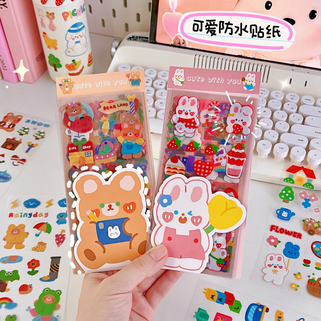 Set 10 Miếng Dán Hình Hoạt Hình Dễ Thương Trang Trí Cốc / laptop DIY