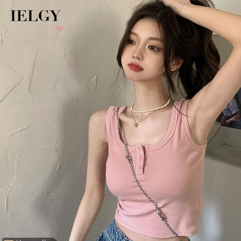 Áo dệt kim sát nách IELGY dáng ngắn thời trang cao cấp cho nữ