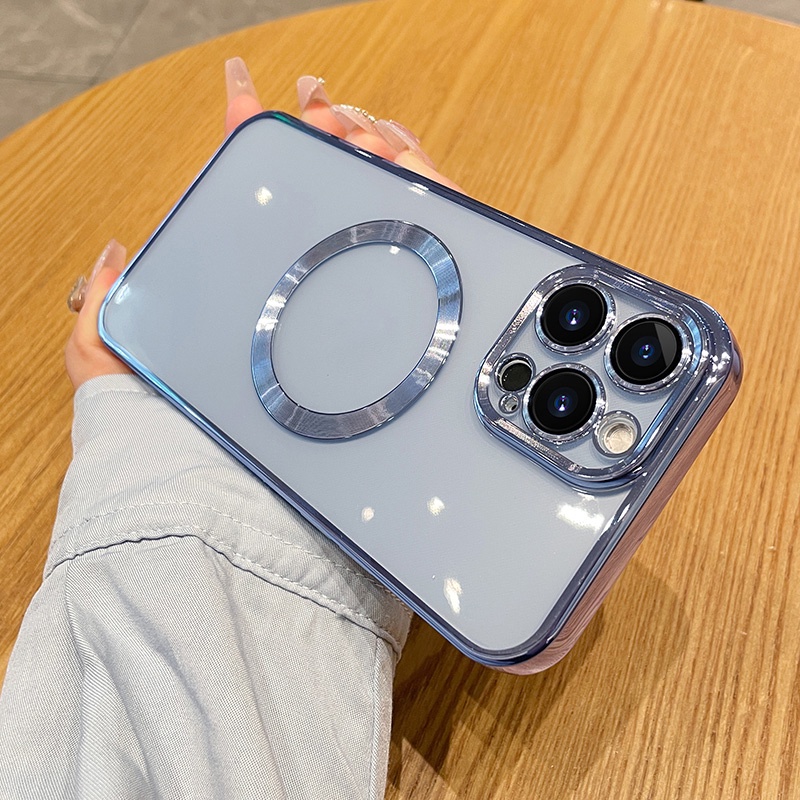 Ốp Điện Thoại Trong Suốt Chống Sốc Mạ Điện Từ Tính Cho iPhone11 pro max 12 pro max 13 pro max 14 plus 14 pro max