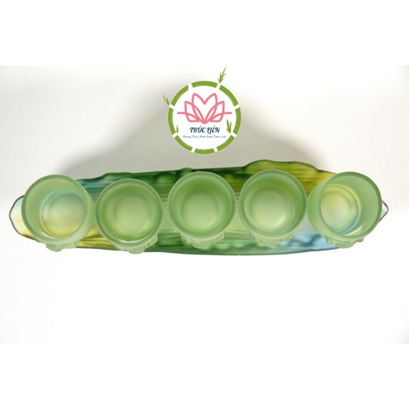 BỘ ÁN 5 LY NƯỚC THỜ CÚNG ĐÁ LƯU LY NHIỀU MÀU