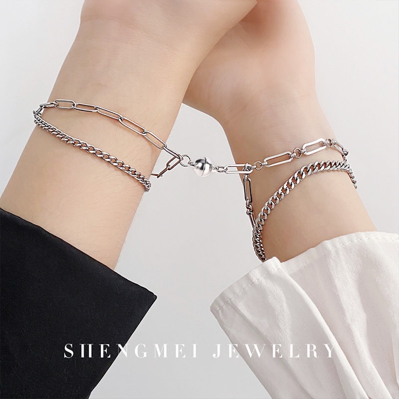 Set 2 Vòng Tay Mặt Trái Tim Bằng Thép Không Gỉ Thời Trang Cho Cặp Đôi charms