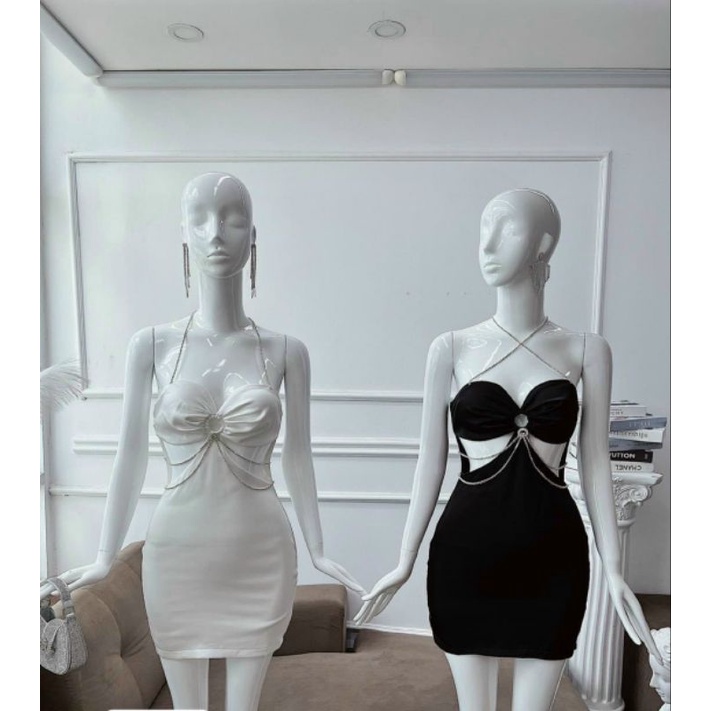 Đầm body khoec eo kết dây đá