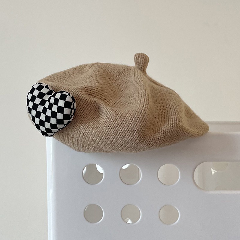Mũ Beret Dệt Kim Họa Tiết Trái Tim Ba Chiều Phong Cách Hàn Quốc Cho Bé