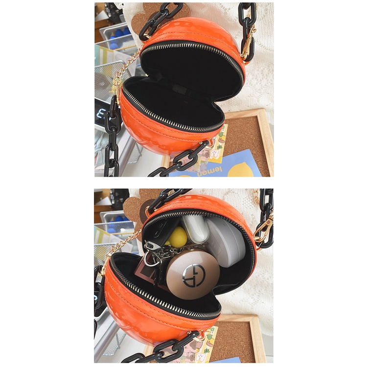 Túi Xách Đeo Vai Hình Tròn Cỡ Nhỏ In Hoạt Hình Bí Ngô Phối Dây Xích Dày Thời Trang Halloween 2022 Cho Nữ