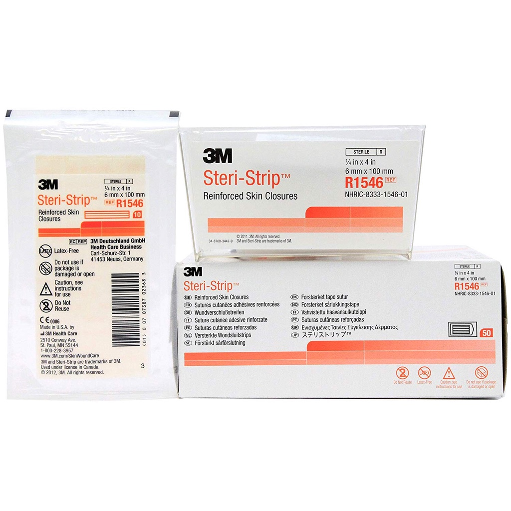 ✅ 3M STERI-STRIP R1546 (6mmx100mm) 1 HỘP 50 TÚI - Băng dán thay chỉ khâu da Steri Strip 1546 (Chính hãng 3M)