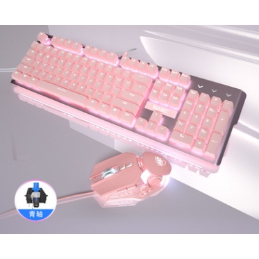 Combo Bộ Bàn Phím cơ Chuột gaming hồng - blueswitch có dây fullsize 104 phím