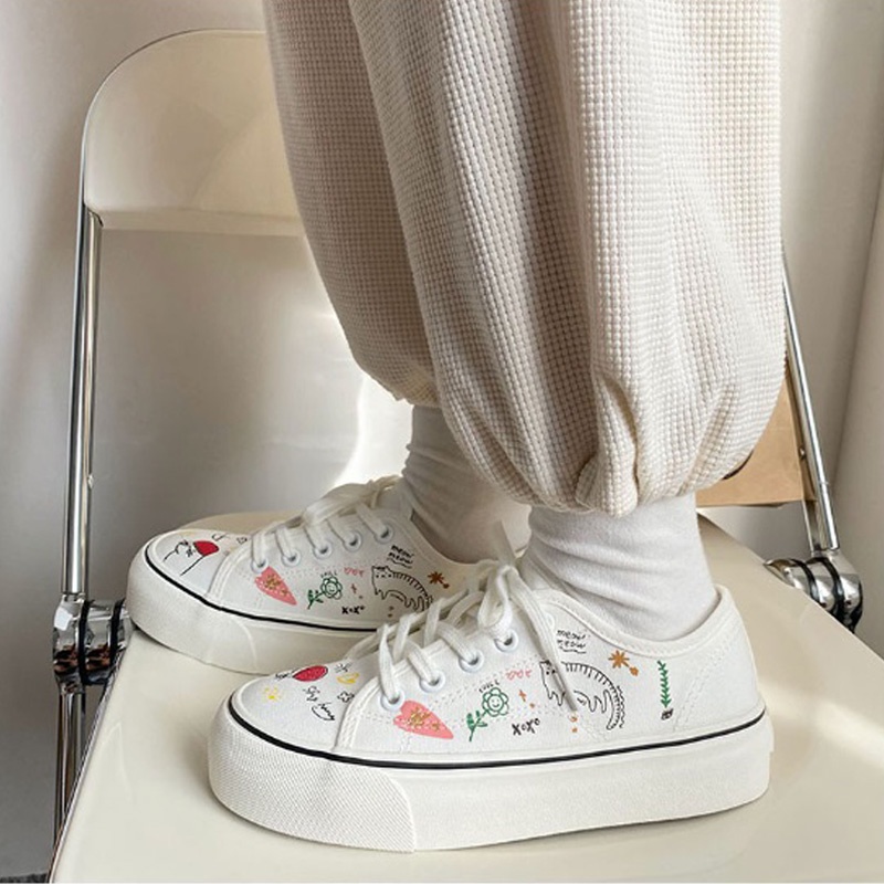 Giày Vải Canvas Màu Trắng Họa Tiết Nhí Vẽ Tay Xu Xiaonuo Dễ Thương  BM018-Molita