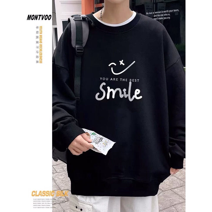 Áo Sweater, Áo Nỉ Tay Dài Dáng Rộng Phong Cách Hàn Quốc Smile, Thời Trang Thu Đông Nam Nữ Cực Đẹp