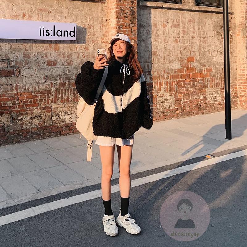 Áo Khoác Giả Lông Thú Khóa Kéo In Chữ Thời Trang Cho Nữ
