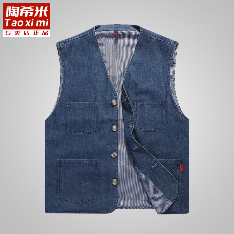 Áo Khoác Denim Không Tay Thiết Kế Nhiều Túi Cao Cấp Thời Trang Mùa Xuân Thu Dành Cho Nam Trung Niên