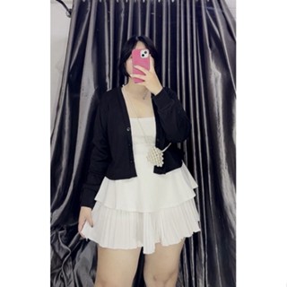 (DT Bigsize) Áo khoác ngoài chất thun gân có nút bản to nữ bigsize (Ảnh mẫu chụp tại shop)