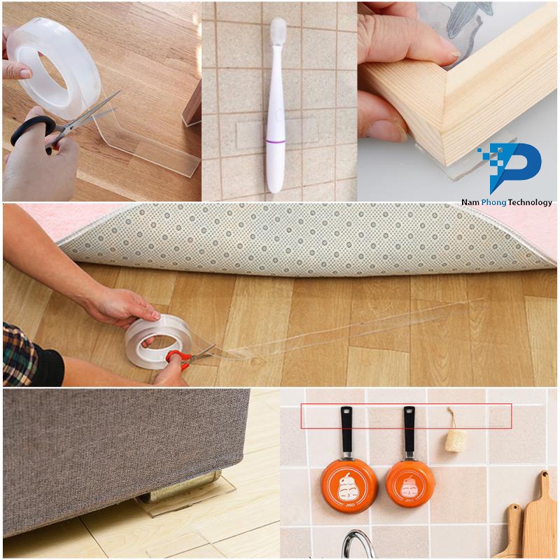 Cuộn băng keo 2 mặt DHA trong suốt đa năng, băng keo dán đồ vật treo tường siêu dính nhiều size - NAMPHONG TECHNOLOGY
