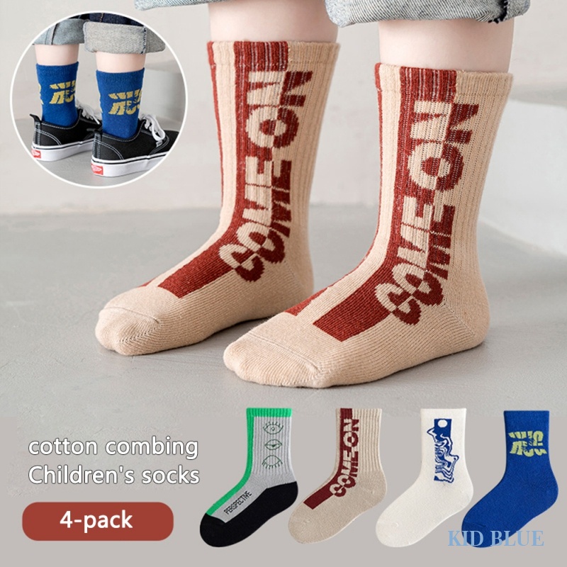 Set 4 Đôi Tất Cổ Cao In Chữ Hoạt Hình Dễ Thương Cho Bé