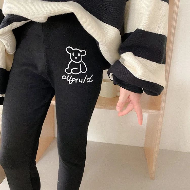 Quần legging dài MNGRL in họa tiết hoạt hình màu trơn thời trang Hàn Quốc cho bé gái