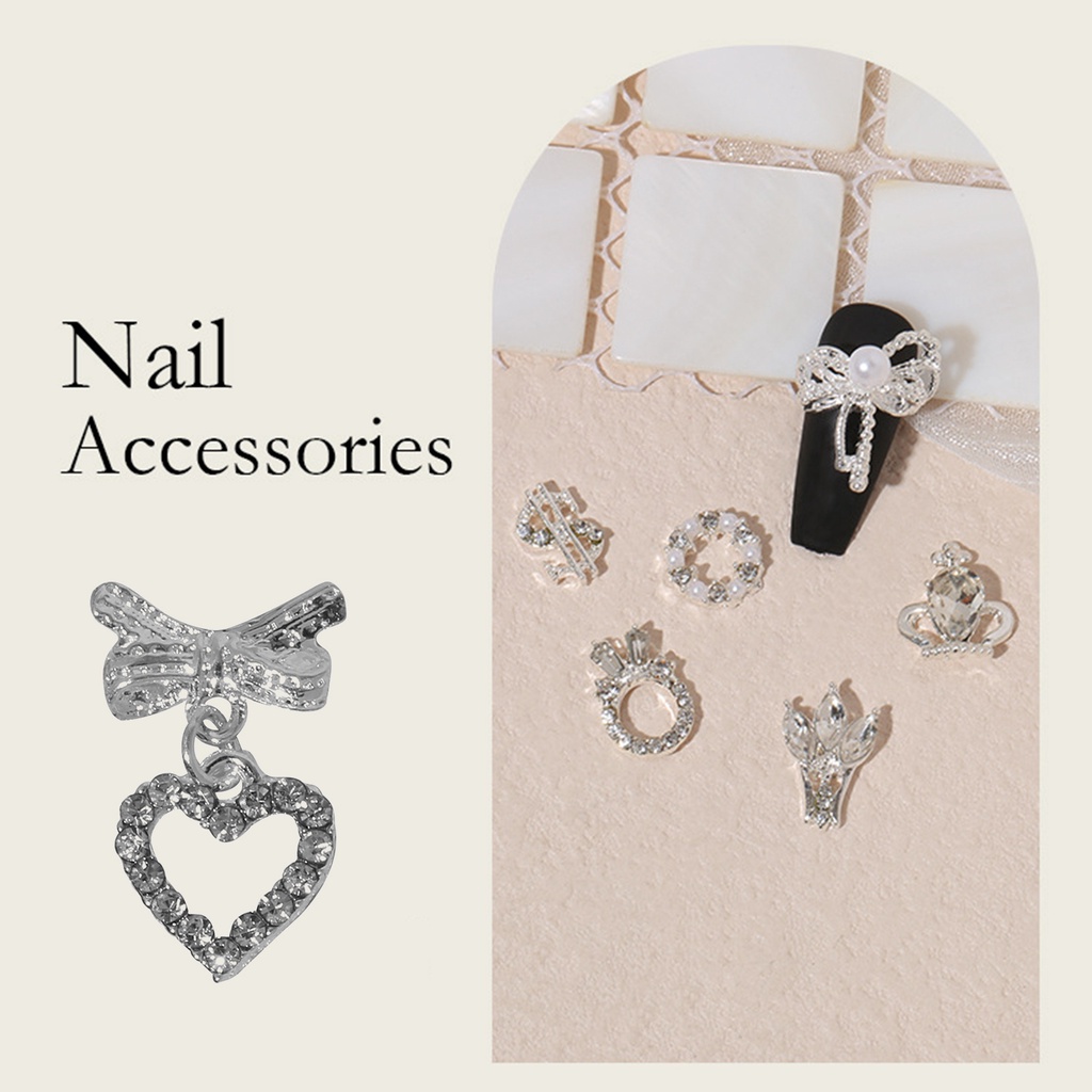 Set 20 Phụ Kiện Trang Trí Móng Tay Hình Nơ Trái Tim Bằng Hợp Kim Chống Rỉ Sét
