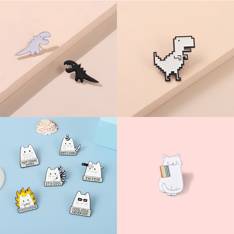 Trâm Cài Áo Hình Khủng Long / Mèo Hoạt Hình Tráng Men 29 Kiểu Tùy Chọn