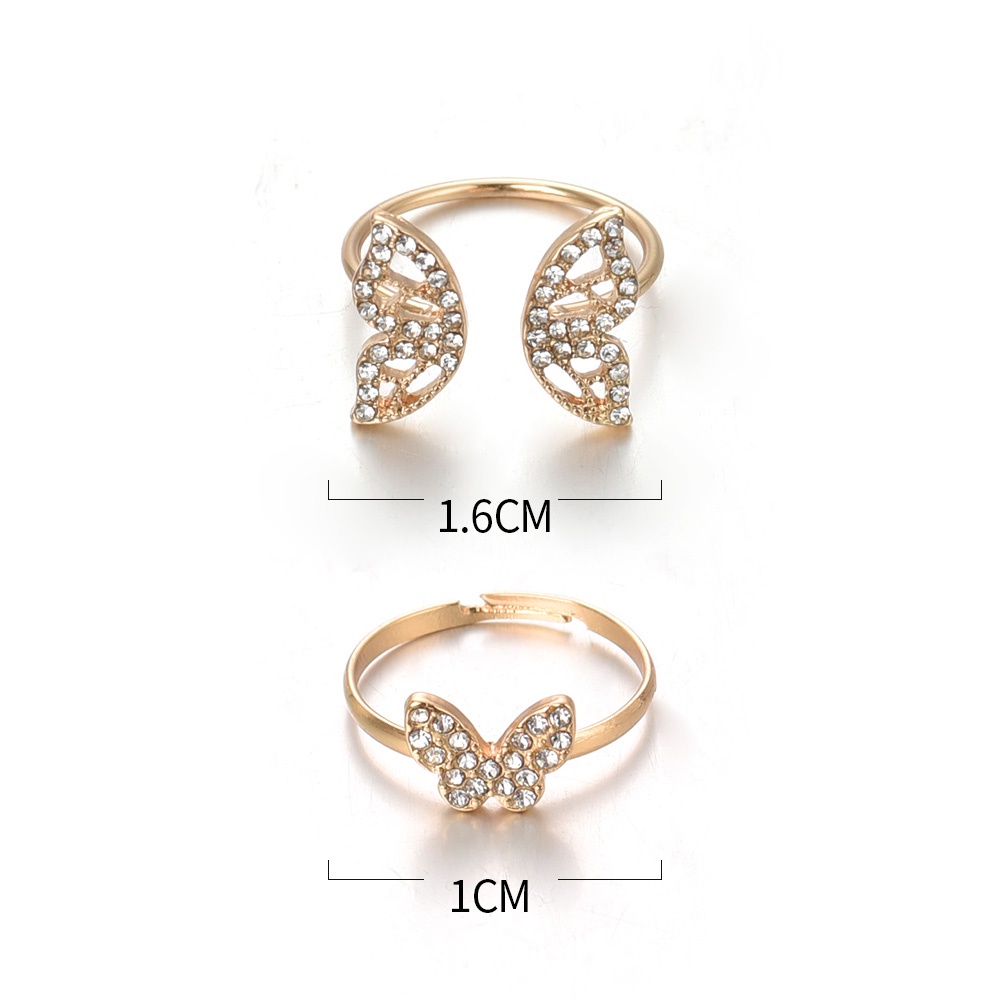 Nhẫn Hở Hình Cánh Bướm Đính Đá Sáng Bóng Thanh Lịch Có Thể Điều Chỉnh Phong Cách Hàn Quốc Lãng Mạn