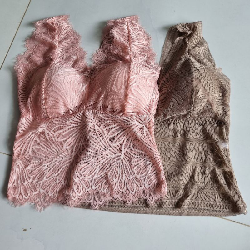 CÓ SẴN Áo lá ren dài bra ren dài có mút