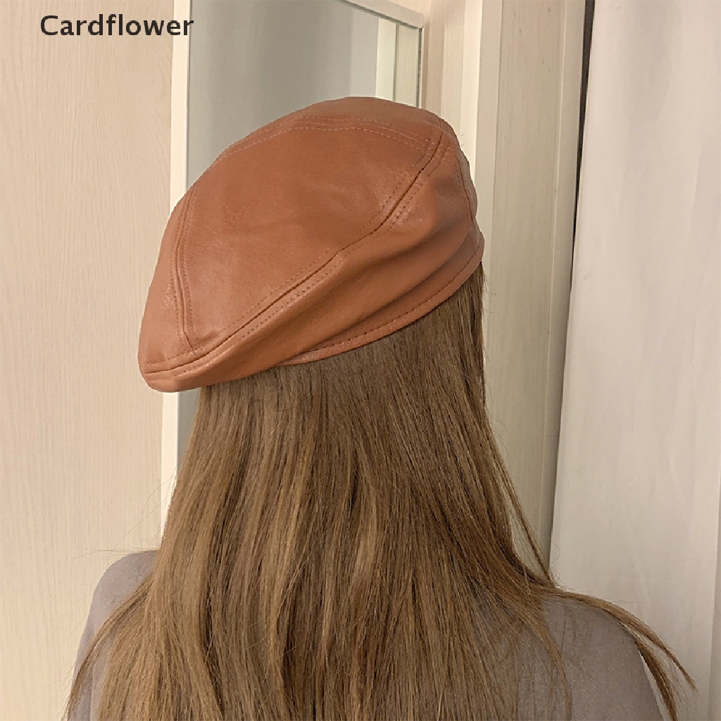< Cardflower > Mũ Nồi Beret Da PU Màu Đỏ / Trắng In Chữ Phong Cách Họa Sĩ Anh Quốc Vintage Đường Phố Thu Đông Dành Cho Nữ
