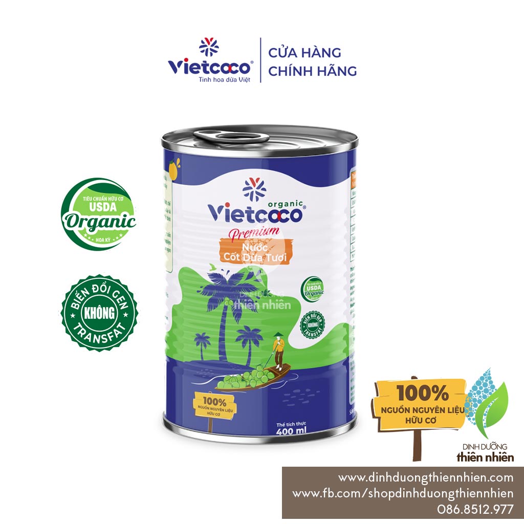 Nước Cốt Dừa Tươi Hữu Cơ Premium VietCoCo Organic Coconut Cream, 400ml